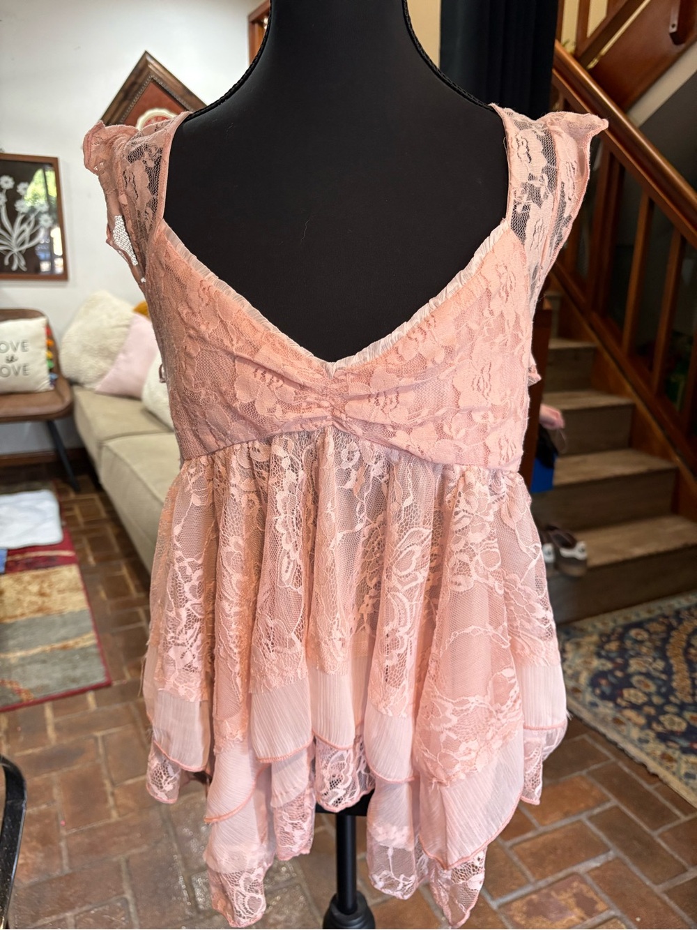 Urban Outfitters Delicate Pink Lace Babydoll Tank Top